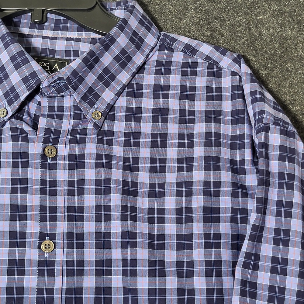 Jos. A. Bank Traveler Travel Tech Shirt Mens XL Blue Plaid Tailored Fit Stretch